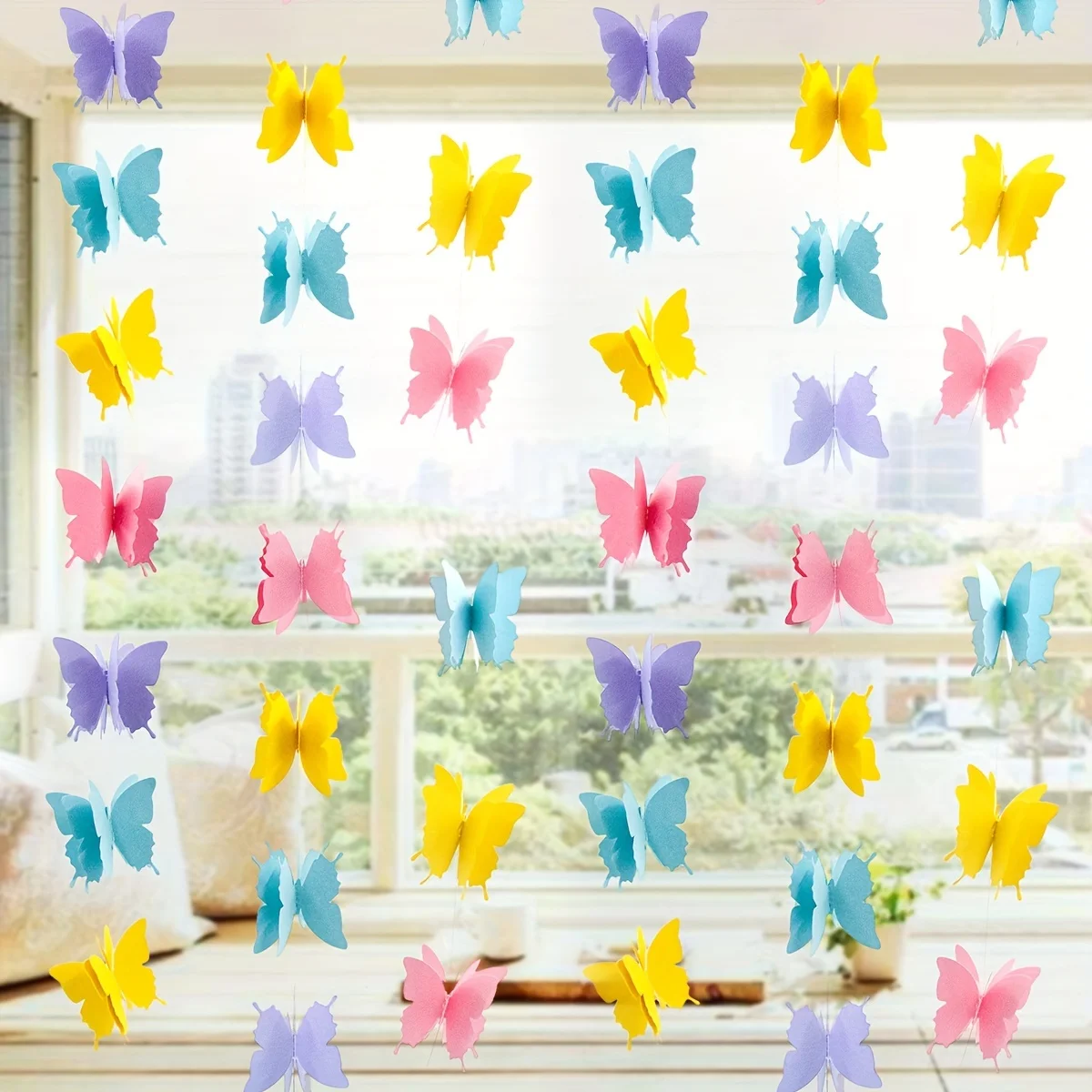3D Butterfly Paper Garland Banner - Colorful Hanging Decorations for Wedding, Birthday, Ceiling, Outdoor Garden Party - Red