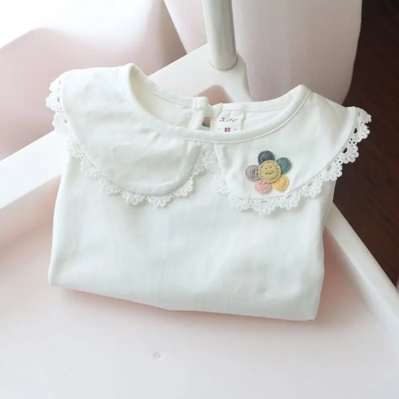 New T Shirt for Kids Girls 12M To 8 Years Cotton Children Cute Flower White Tops Autumn Spring Toddler Baby Cartoon Clothes 2024