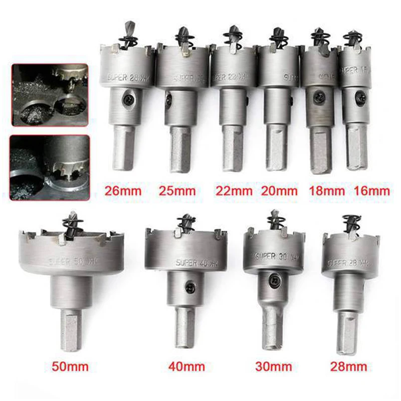 Alloy Stainless Steel Hole Saw Set 10-Piece Set of High-Speed Steel Hole Drill Bits(16/18/20/22/25/26/28/30/40/50)mm