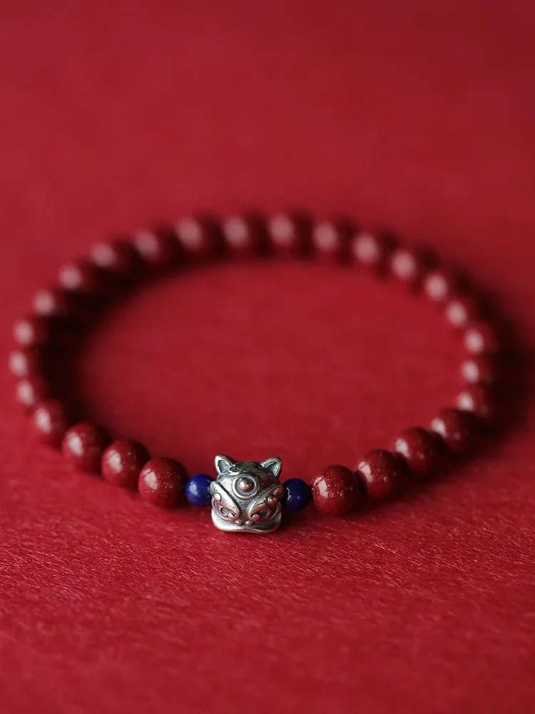 New Natural Raw Ore High Content Purple Gold Sand Cinnabar Bracelet Sterling Silver Awaken Lion Year Transfer Bracelet