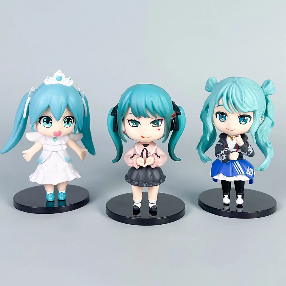 11 cm Anime Nuovo Hatsune Miku Figura Mini Personaggio Ornamenti Kawai Green Hatsune Decorazione della scrivania di Casa Giocattolo per adulti Regalo di compleanno per bambini