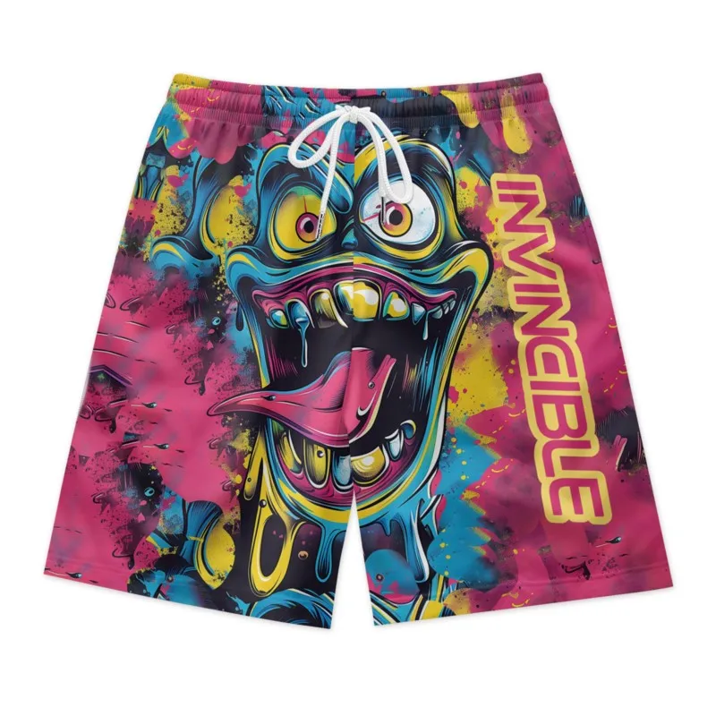 Happy Face Printed Men's Quick Dry Drawstring Waist Shorts Casual Breathable Beach Shorts Polyester Sport Shorts