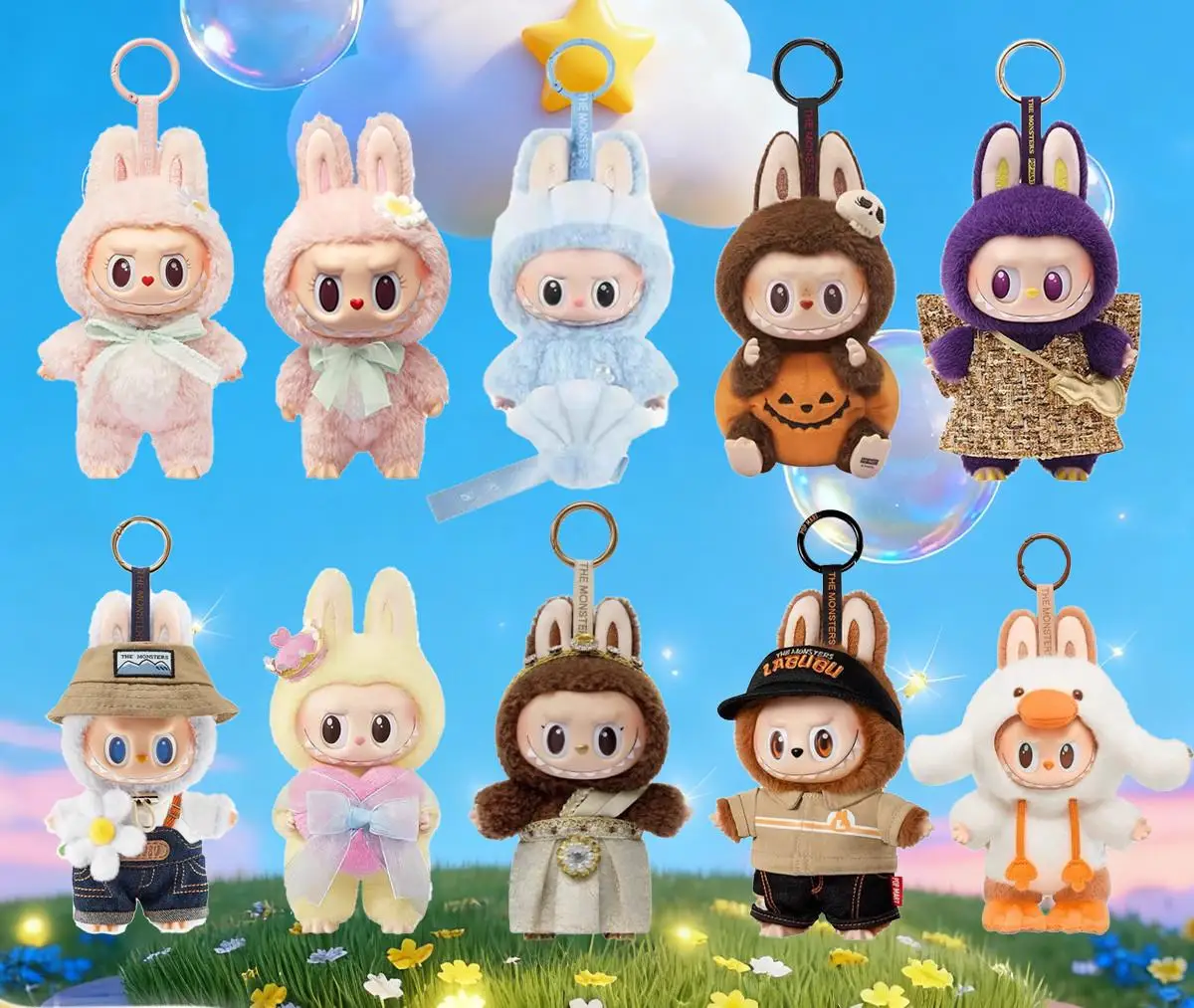 

Popmart Labubu Аутентичный 17 см Mokoko1.0 2,0 Милая Хэллоуин Рождественский кулон Merlion Тыква Салфетка Милая