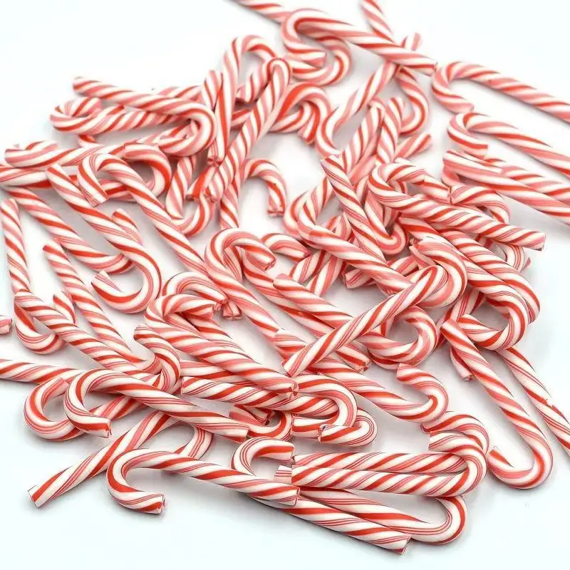 5/10/20pcs Cute Polymer Clay Fake Peppermint Candy Canes Miniature, Cabochon, Kawaii Christmas Decorations Ornaments