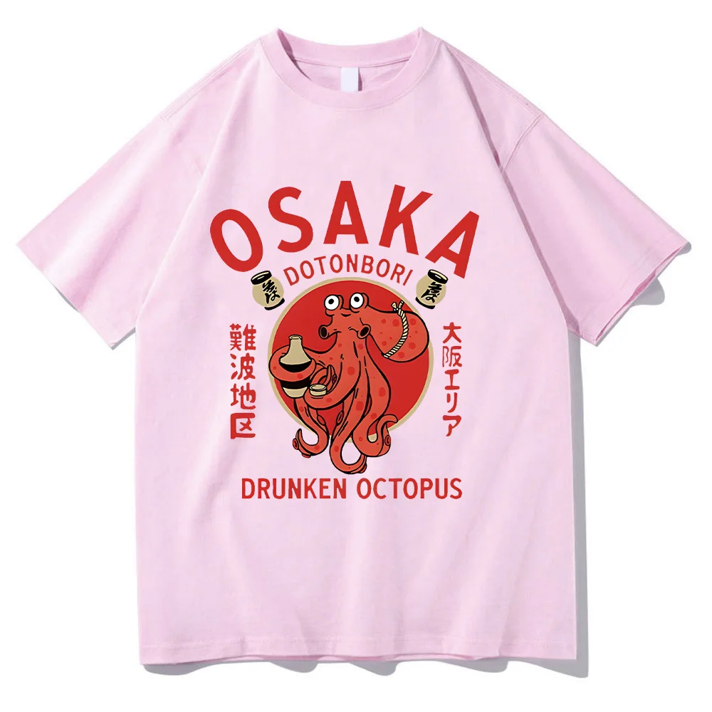 Osaka Dotonbori Drunken Octopus T-shirts Japanese Food Funny Cotton Tee-shirts Summer Fanshion Women Men Tops Vintage  Aesthetic