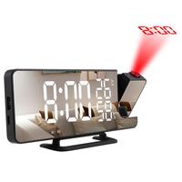 LED Digital Mirror Projection Alarm Clock Home FM Radio Thermometer Hygrometer USB Wake Up Watch 180° Projector Time Snooze Gift