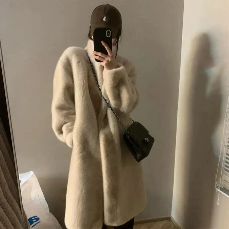 New Mink Plush Fur One-piece Long Thick Fur Environmentally Friendly Fur Coat for Women