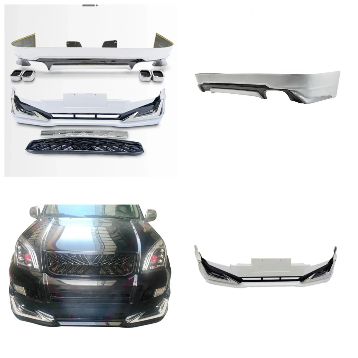 

stlf Pearl white body kit bodykits for Land Cruiser FJ120 2002 to 2009 grille front lip rear diffuser LED headlight