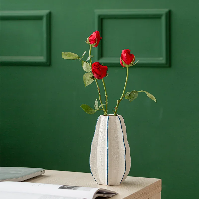 

Simplicity Hand Drawn Coarse Sand White Cactus Lines Ceramics Flower Vase Decoration Home Creative Art Vases Room Decor