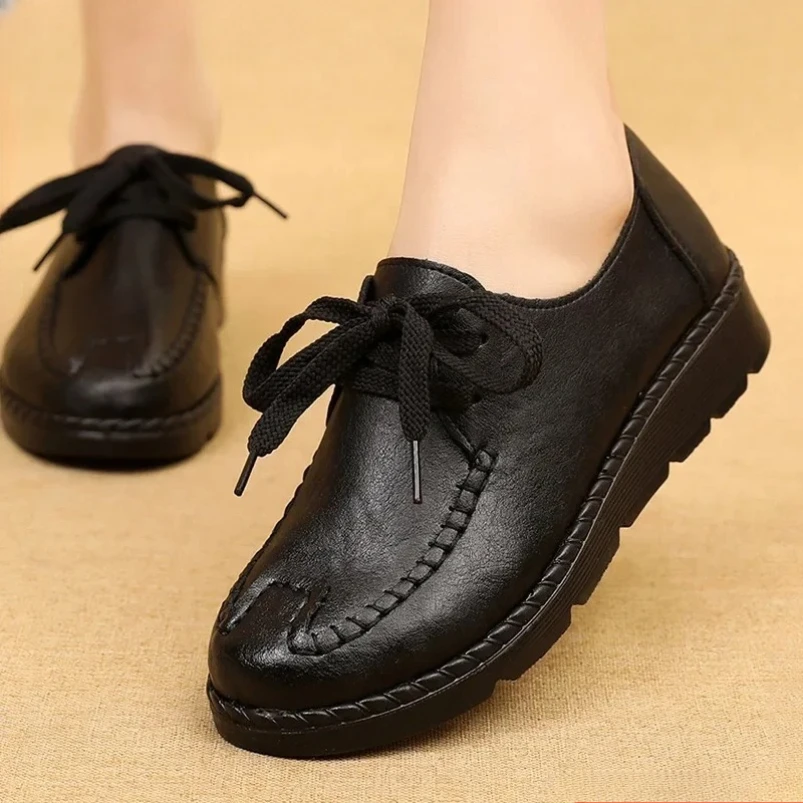 

Кожаная женская обувь 2025 г., повседневные лоферы без шнуровки, женская повседневная обувь, черные мокасины, кроссовки, удобные туфли на плоской подошве
