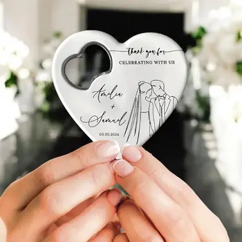 Personalizovaný 5-30ks gravírovaný magnetický otvírák na lahve ve tvaru srdce, otvírák na lahve, dárky pro svatební hosty a hosty 12 nejlepší prodej magnetické svatební dárky - №7