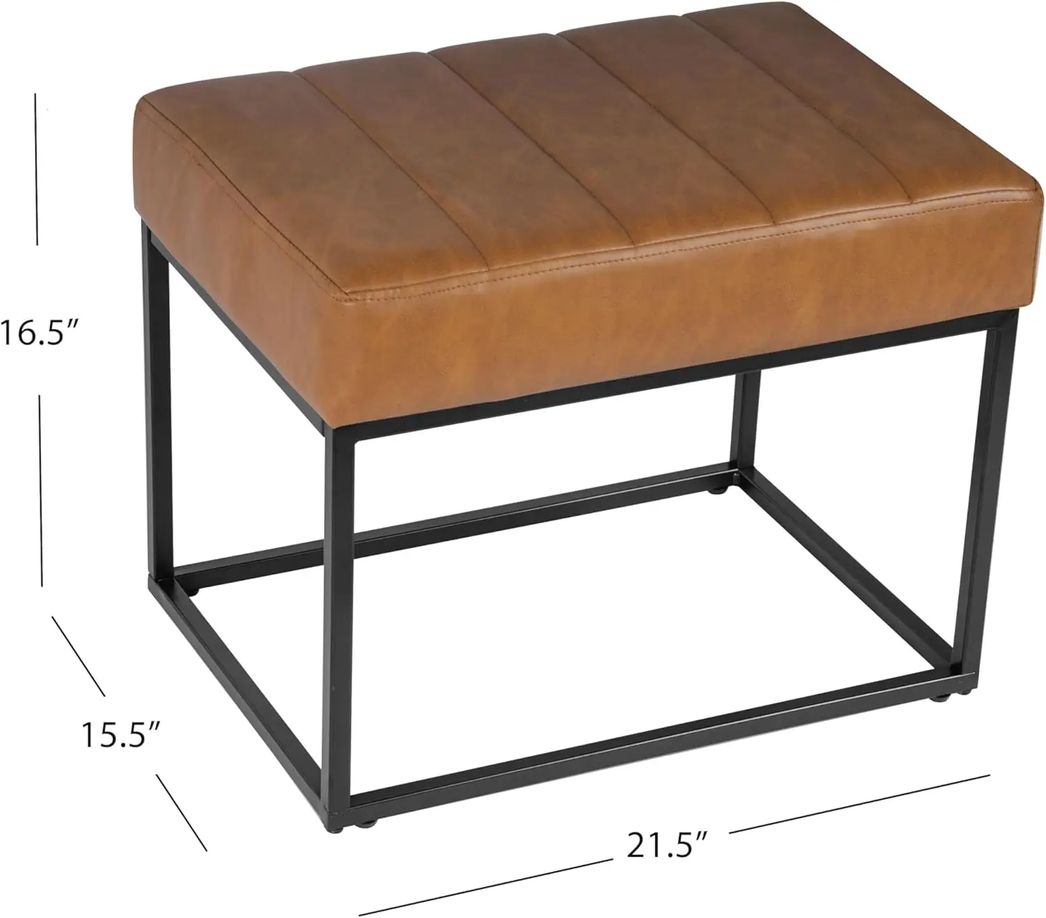 カーメルフェイクレザー製チャンネルタフテッドスモールオットマン、メタルベース付き - リビングルーム用のスタイリッシュな座席