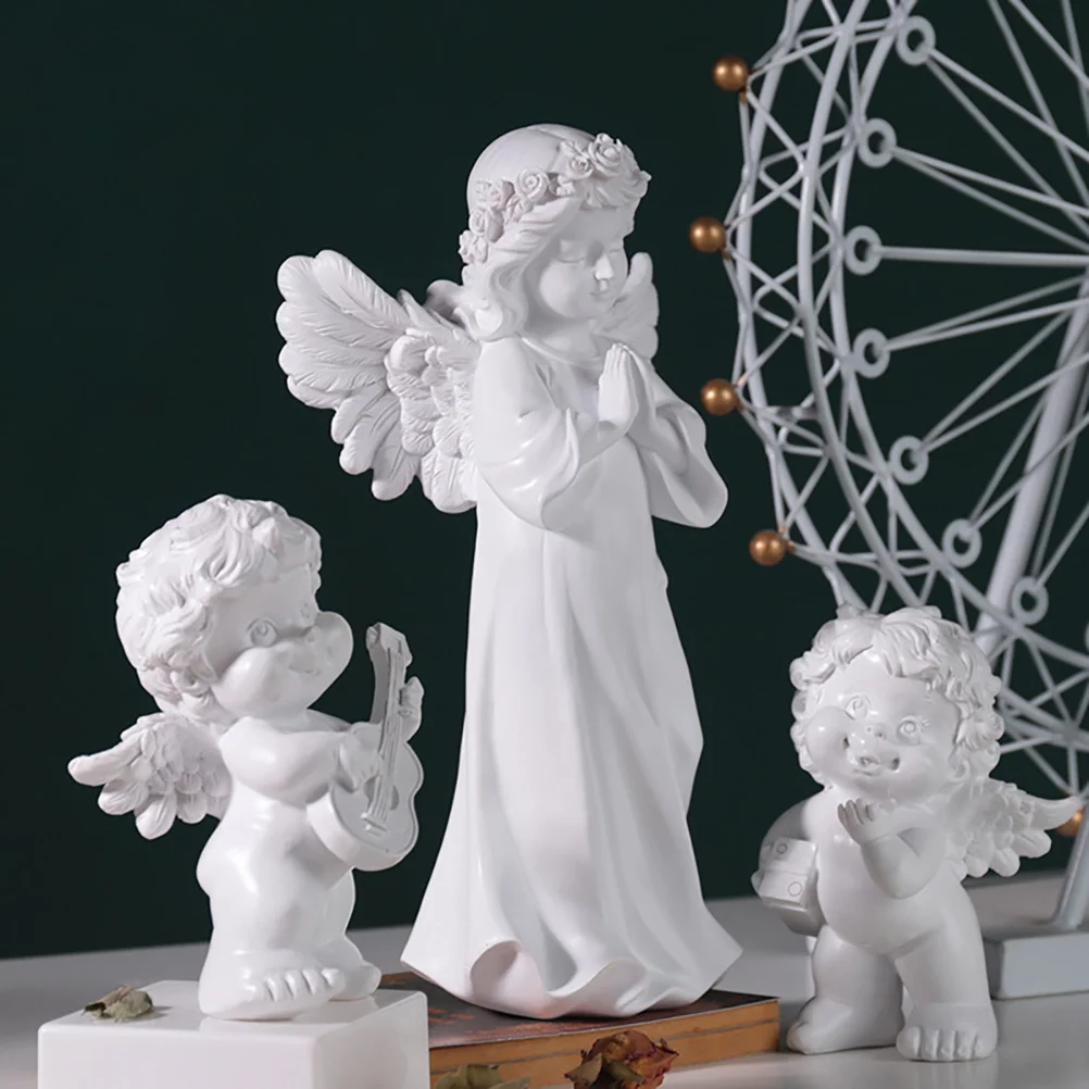 

1Pcs Vintage Angel Statue Premium Resin Craft Decoration Elegant Tabletop Adornment for Home Interior European Style Desktop