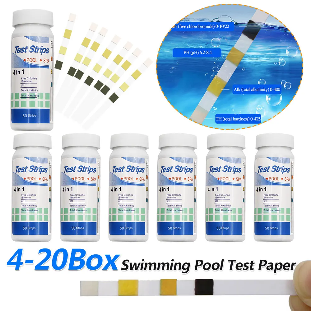 

4-20Box 4 in 1 Swimming Pool Test Paper PH Value A Bottle SPA Water Tester Paper Alkalinity Hardness Impregnated Test Paper