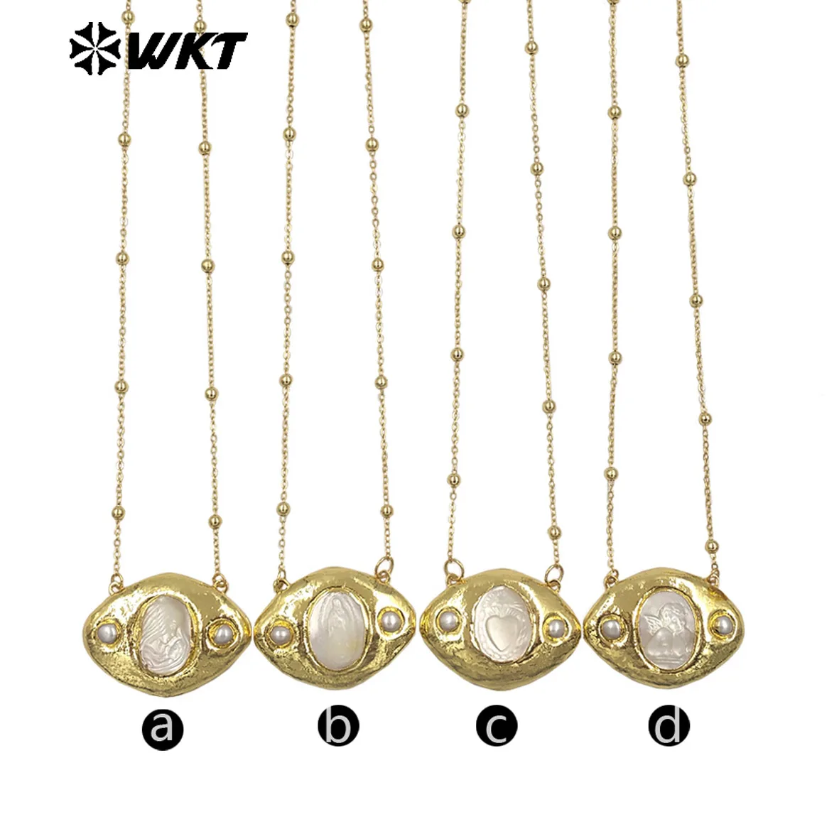 

WT-JN388 Classic Style Religious Shell With 18k Gold Plated Connector Beaded Fine Adjustable Unisex Necklace