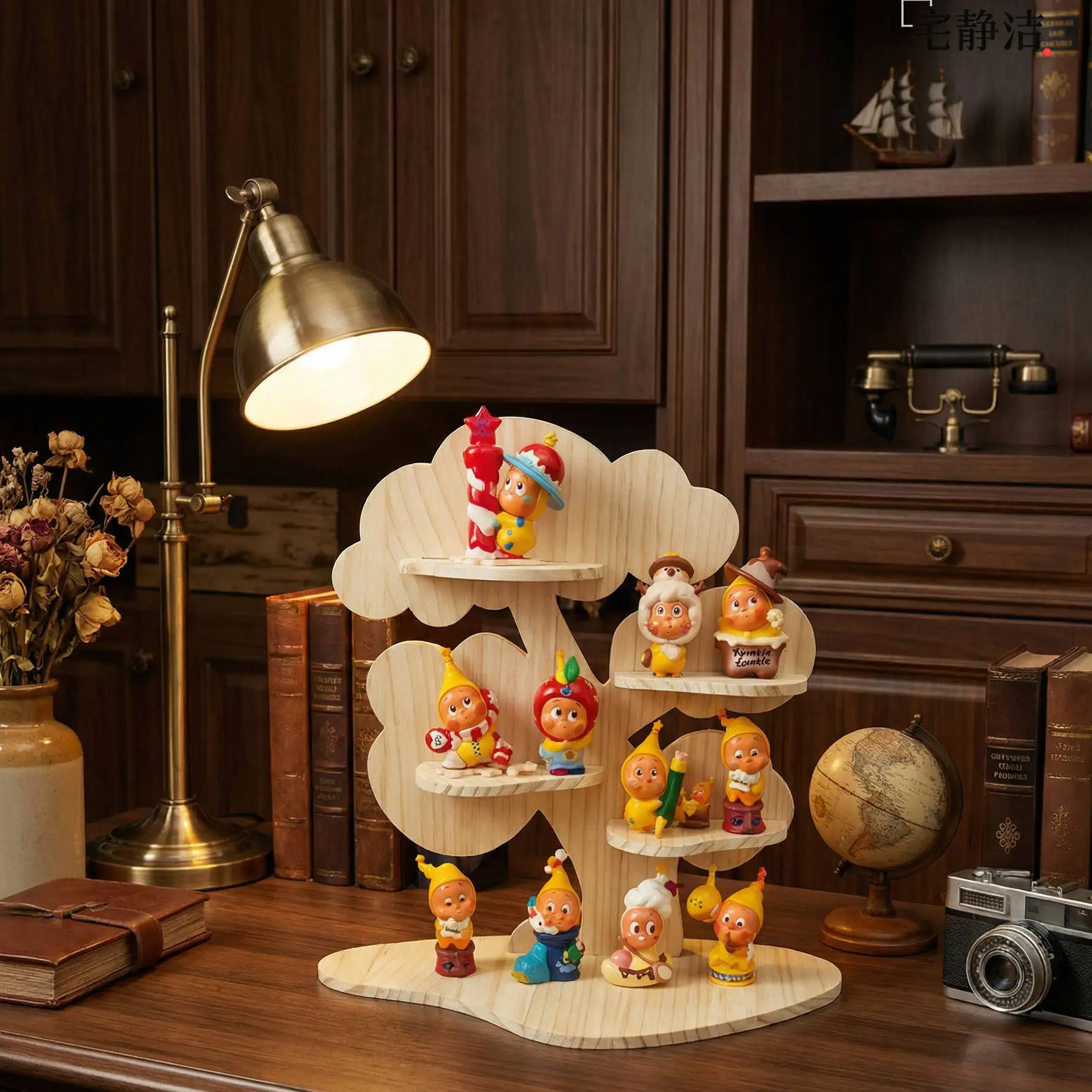 Tree Shape Wooden Figurine Display Stand Multi-Tier Desktop Storage Rack for Blind Box Dolls Collectibles Handmade Wood Shelf
