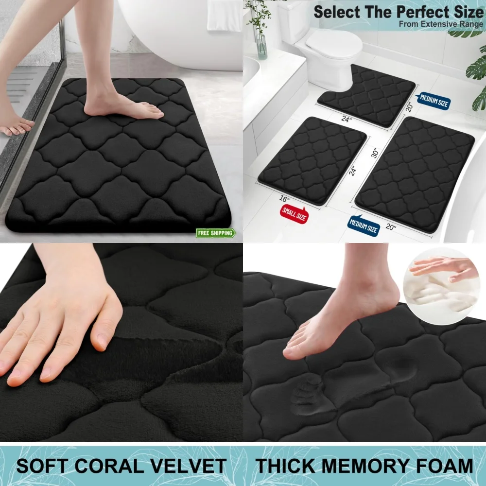

Memory Foam Bath Mat Rug 24x16 Ultra Soft Absorbent Non Slip Bathroom Rugs for Women Kids Quick Dry Floor Mat Home Decor