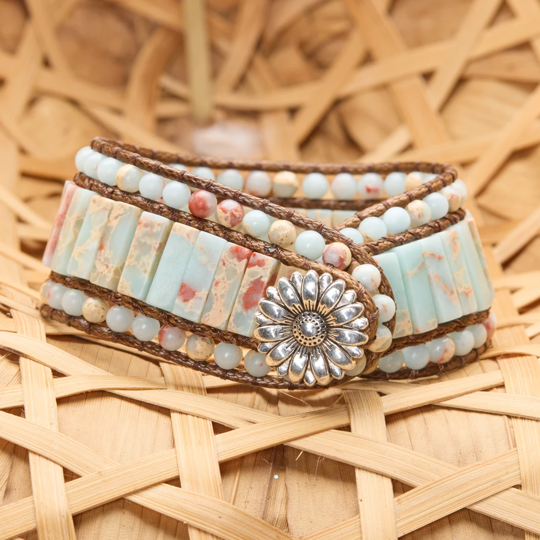 

Браслеты из натурального камня: бирюза, шоушань, яшма. Женские браслеты-оберточки в богемном стиле.