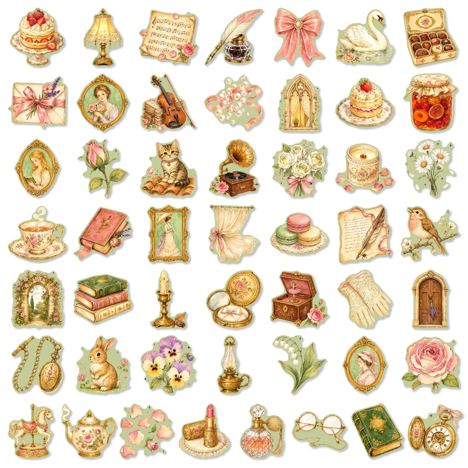 50PC Retro Literary and Artistic Style Hand Account Stickers, European Pastoral Objects Decorative Materials Waterproof Stickers
