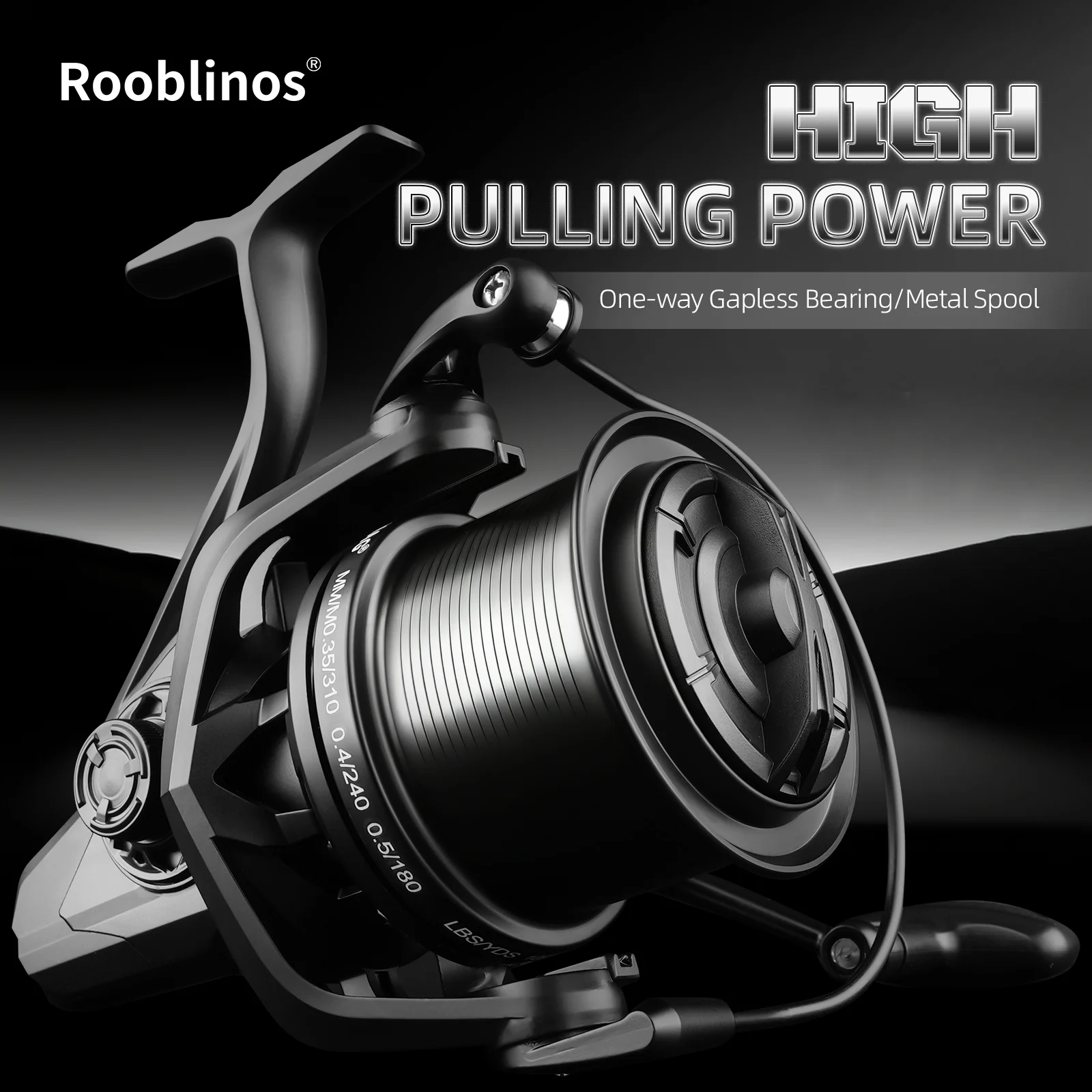 Carrete de Pesca Giratorio ROOBLINOS M Long Shot Worm Sharft Serie 8000-14000, Carretes de Pesca de Surf, 25 kg de Arrastre Máximo, Carrete Grande para Pesca en Agua Salada