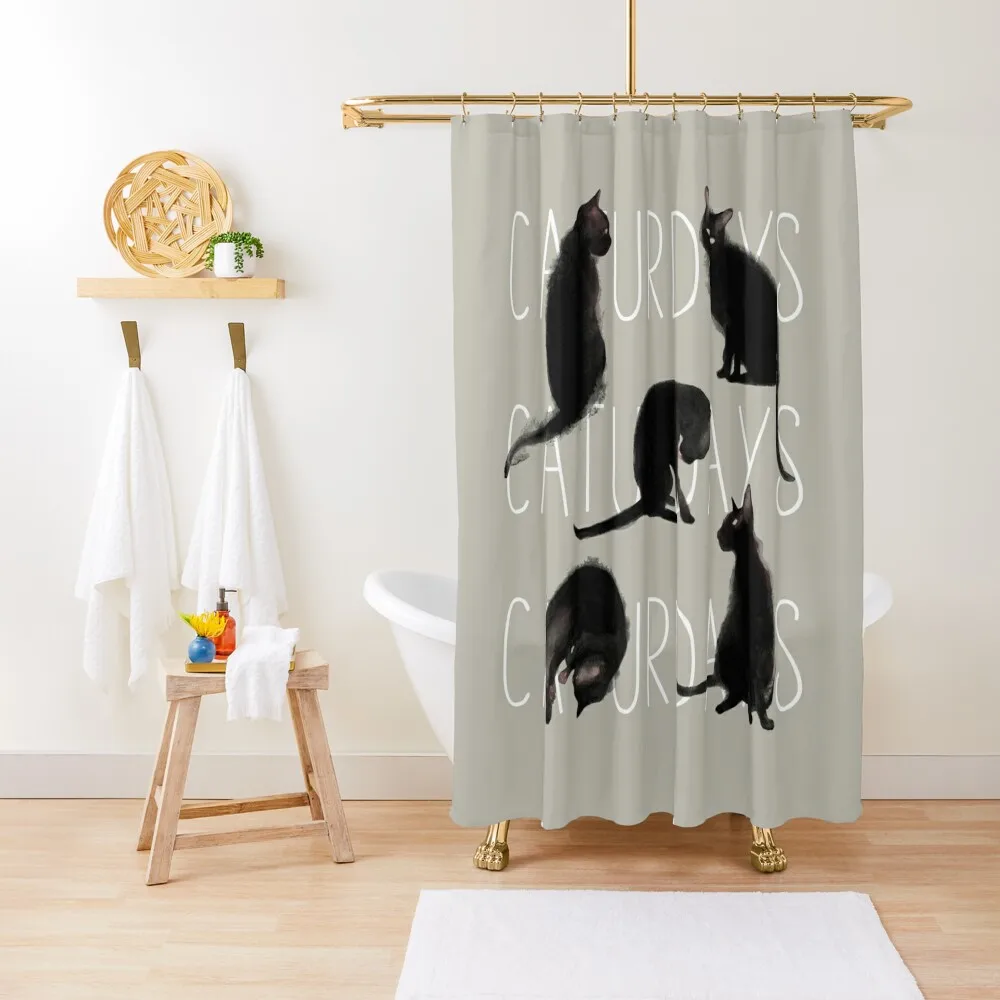

Caturdays - Black Cat Shower Curtain Bathroom Fabric Cover Bathtub Luxury Bathroom Shower Curtain