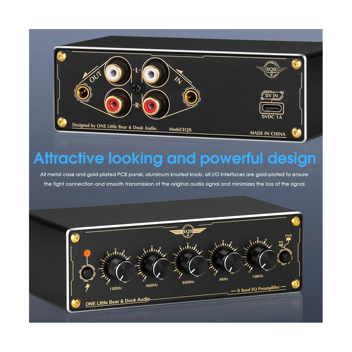 EQ5 2.0 Channel Mni 5-Band Analog EQ Preamp Audio Equalizer Home/Car Audio Processor Stereo Pre-Amplifier