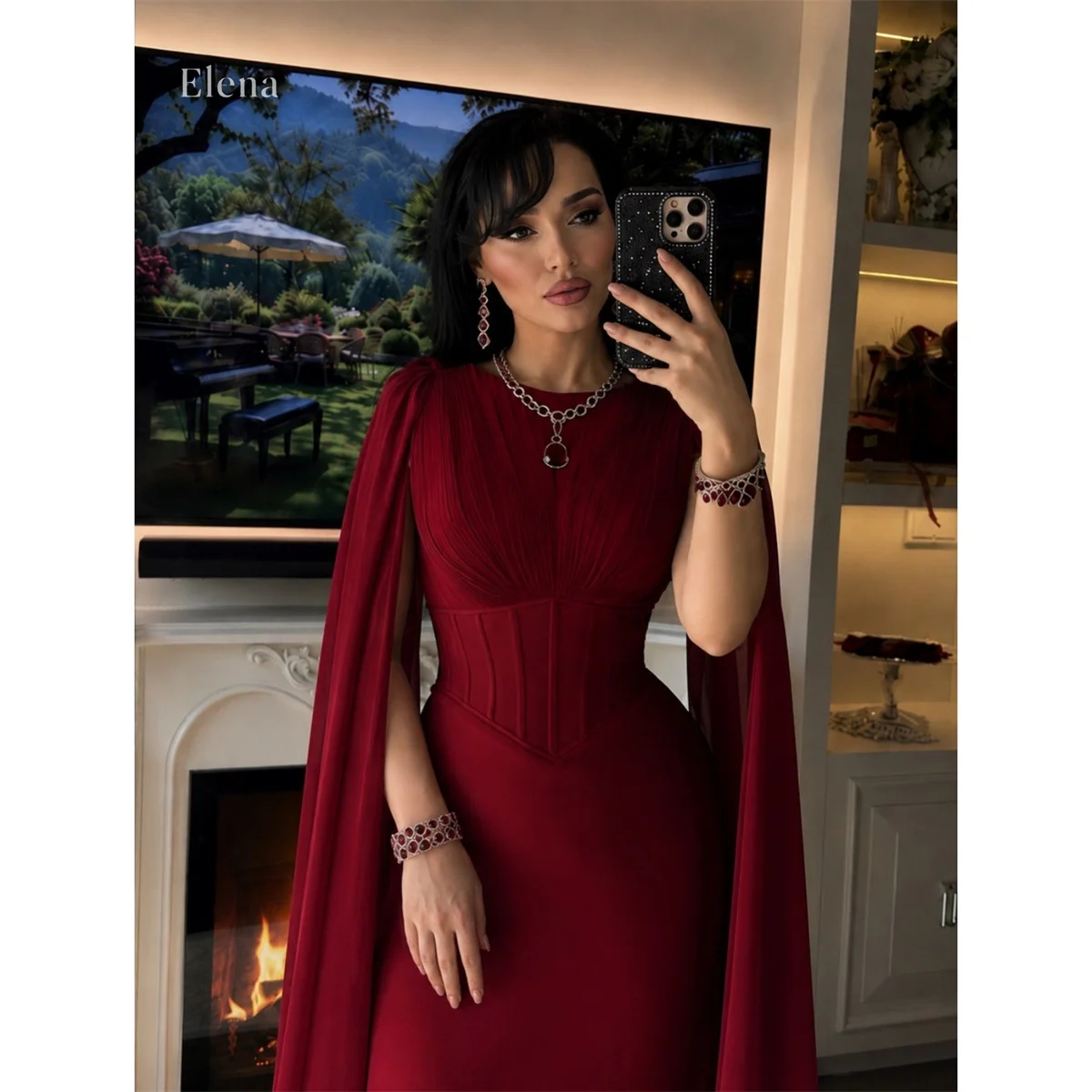 Elena Crepe O-Neck Red Mermaid Formal Evening Gown Stunning Floor-Length Deep Hue, Featuring Ruched Robes De Soirée Customized