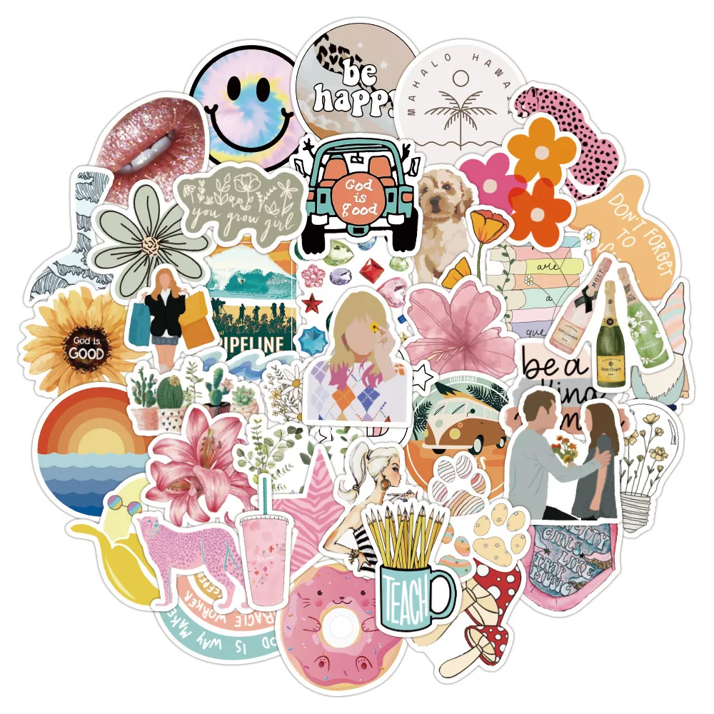 50 قطعة كلاسيكية صغيرة طازجة Ins نمط لطيف الكرتون حساب اليد الكتابة على الجدران ملصق دفتر الأمتعة المحمول المحمول Diy بها بنفسك ملصق الهاتف #2