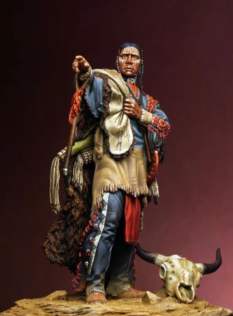 Zestaw modelarski figurki z żywicy odlewanej ciśnieniowo w skali 1/24, szlachetny wojownik Sioux, hobby, miniaturowe zabawki, niezmontowany i niepomalowany, do samodzielnego montażu, diorama.