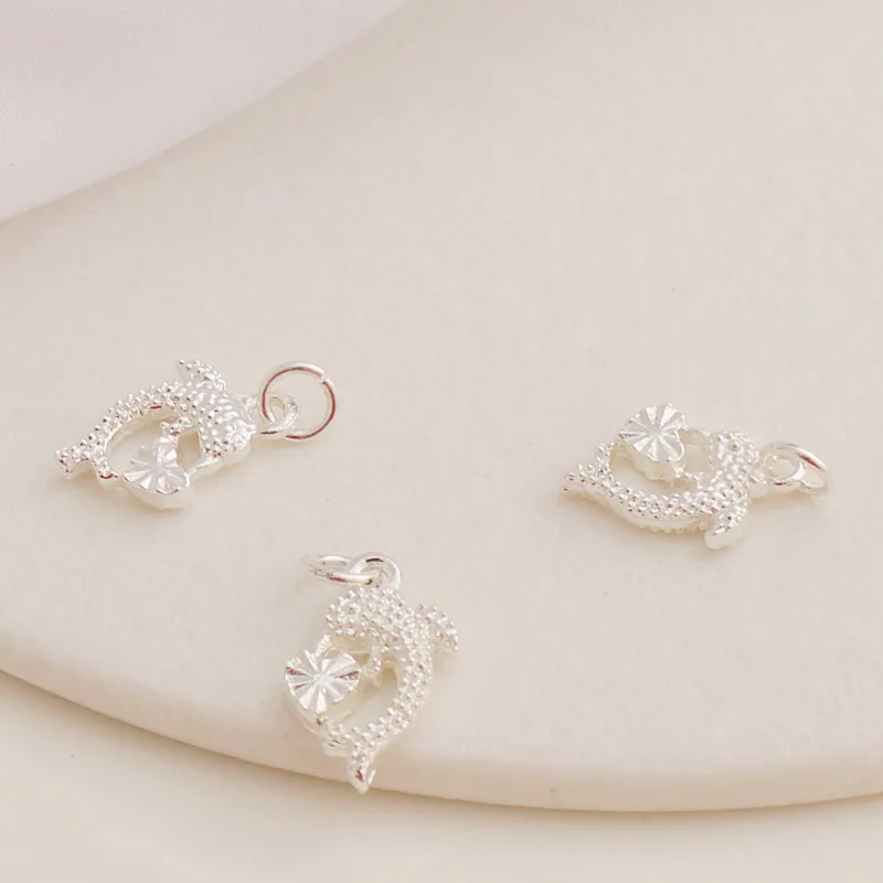 18K Gold-plated Matte Gold Love Zircon Pentagram Silver Dolphin Pendant DIY Jewelry Pendant Pendant Accessories