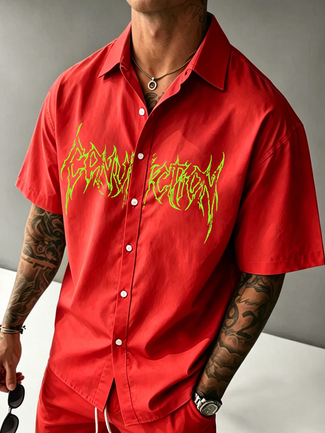 Men's American High-Street Printed Short-Sleeve Shirt  Summer Shirt-Collar Streetwear Cardigan