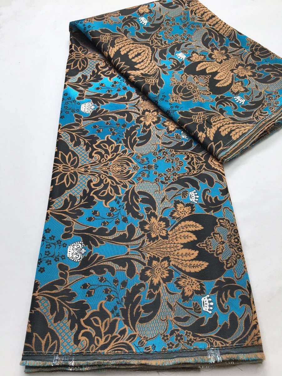 

Коричневая африканская парча, жаккардовая ткань, дамасский материал, нигерийское позолота, кружевная ткань-брорт, 5-ярдовая Dentelle Africaine S4397