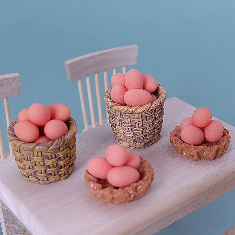 Cesta de huevos de pollo en miniatura para casa de muñecas, accesorios de decoración de jardín, adorno de micropaisaje, 1/12