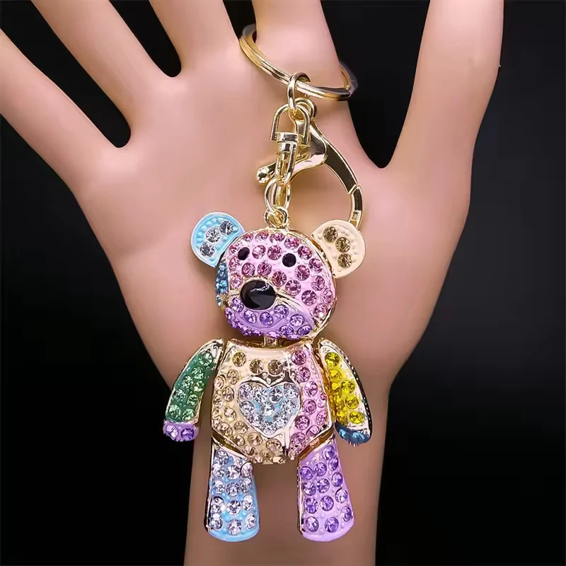 Kawai doce colorido cheio de cristal grande urso chaveiro liga strass moda saco acessórios chaveiro jóias presente por atacado