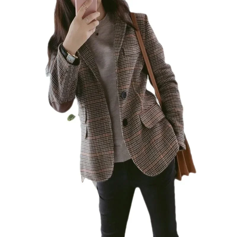 Plaid Office Lady Suits Designer Luxury Coat Elegant Women\'s Tailoring Blazer Tops Korean Oversized Clothes New in Outerwears