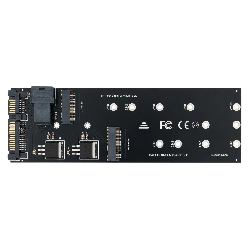 SFF‑8643 MiniSAS HD to Dual M.2 Adapter Card For M.2 NVMe SSD + M.2 SATA NGFF SSD Support 2230‑22110 Size Storage Converter Card