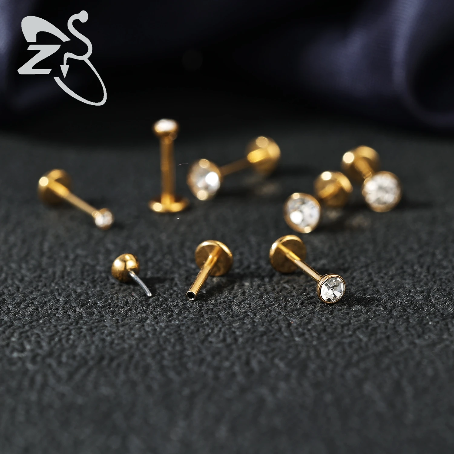 ZS 10Pcs/lot 18G/20G 316L Stainless Steel Lip Piercings for Women Gold Color Lip Ring Cartilage Earring Plug In Helix Piercing