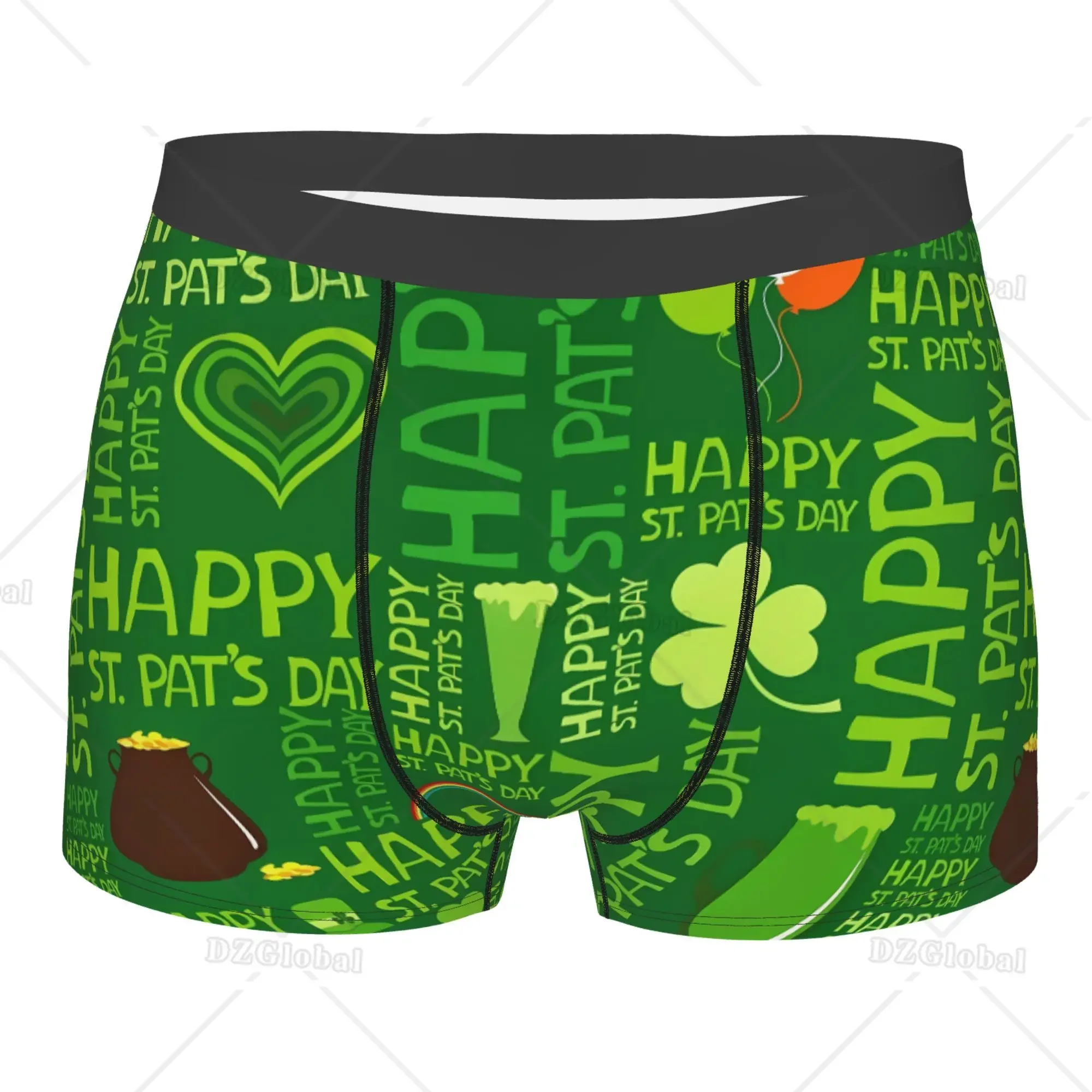 St Patrick's Day Mens Boxer Briefs Clover Leaves Underwear Breathable Stretch Boxer Trunk with Pouch S-XXL