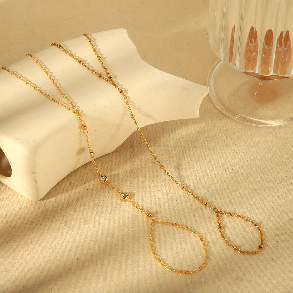 Edelstahl-Zirkon-Blumen-Armband- und Halsketten-Set, wasserdicht, modisches 5-Blütenblatt-Design, Schmuckgeschenk für Frauen – Detail 2