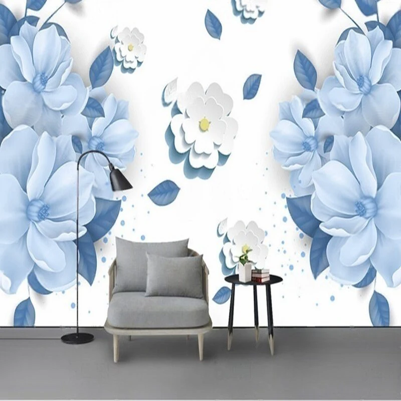

Пользовательские скандинавские синие цветочные настенные фотообои для гостиной и спальни, современный стиль, декор обоев для дивана, фоновая стена 3D