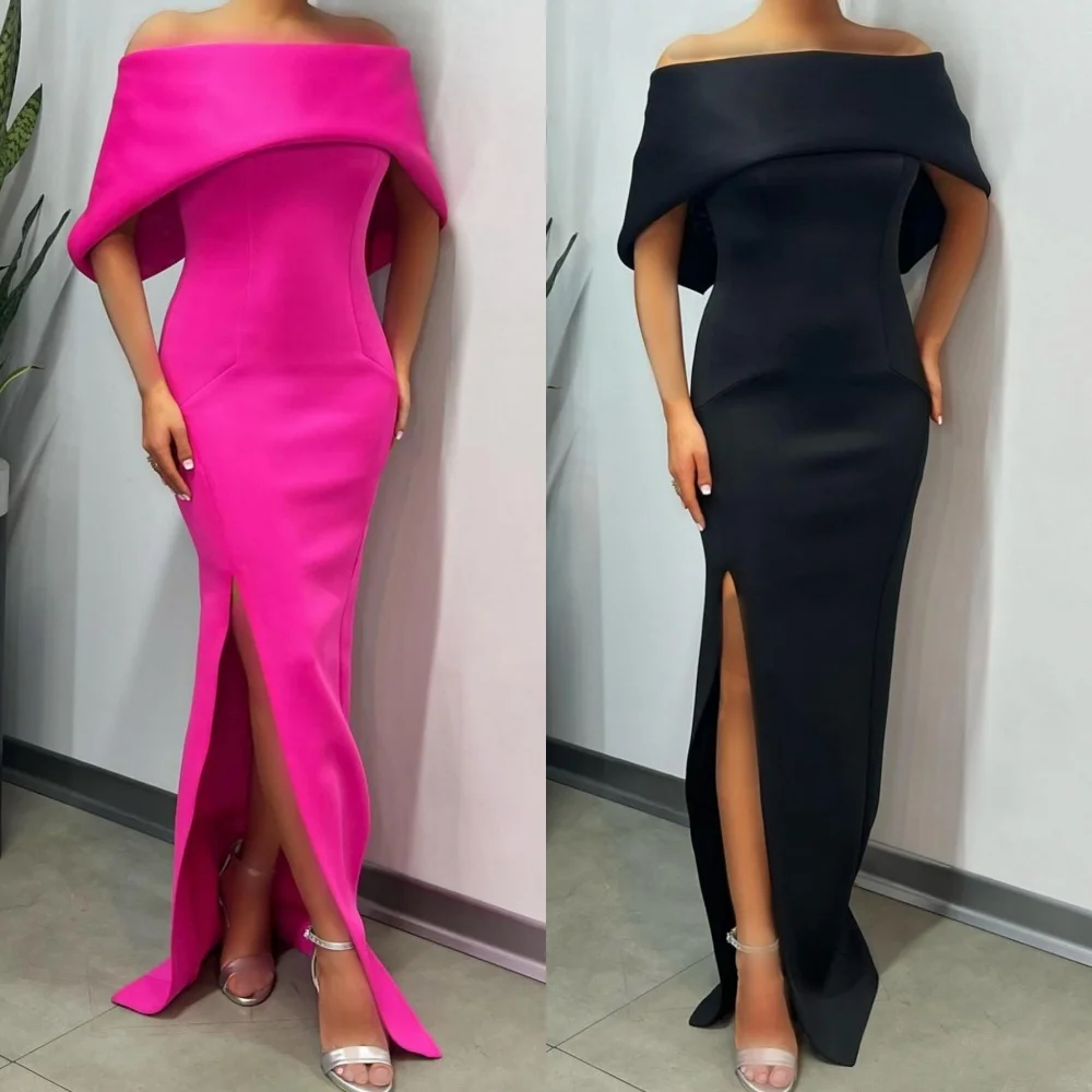 

Customized Jersey Pleat Graduation Sheath Off-the-shoulder Bespoke Occasion Gown Long Dresses