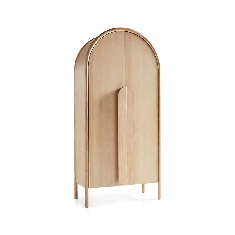 Nordic simple double-door wardrobe, bed and breakfast log-colored locker, black round arch simple modern cabinet
