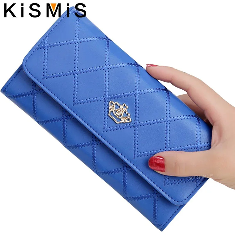 KISMIS Womens Wallets Purses Plaid PU Leather Long Wallet Hasp Phone Bag Money Coin Pocket Card Holder Female Wallet Purse