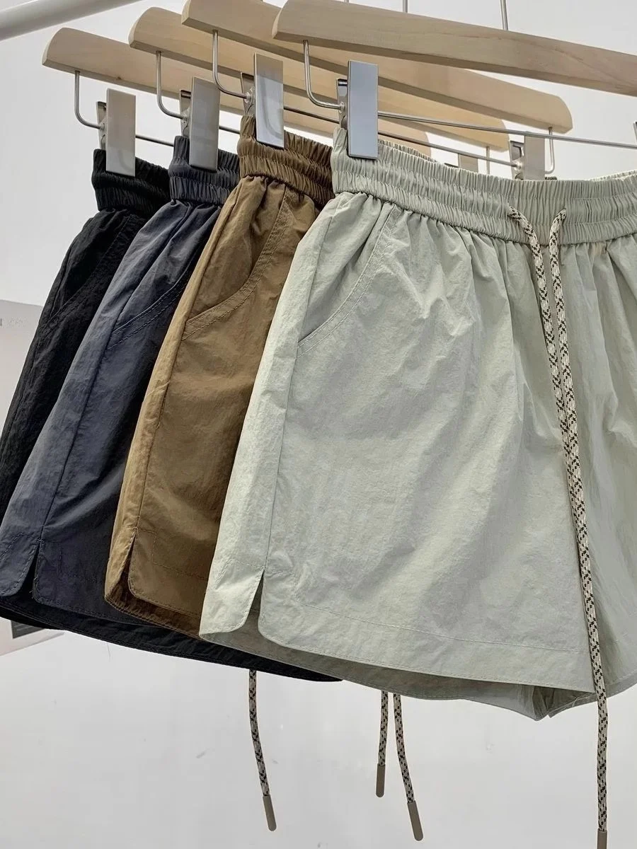 

American Style High Waist Workwear Quick Dry Shorts Women Summer Elastic Waist A-Line Loose Slimming Hot Pants Casual Sports ...