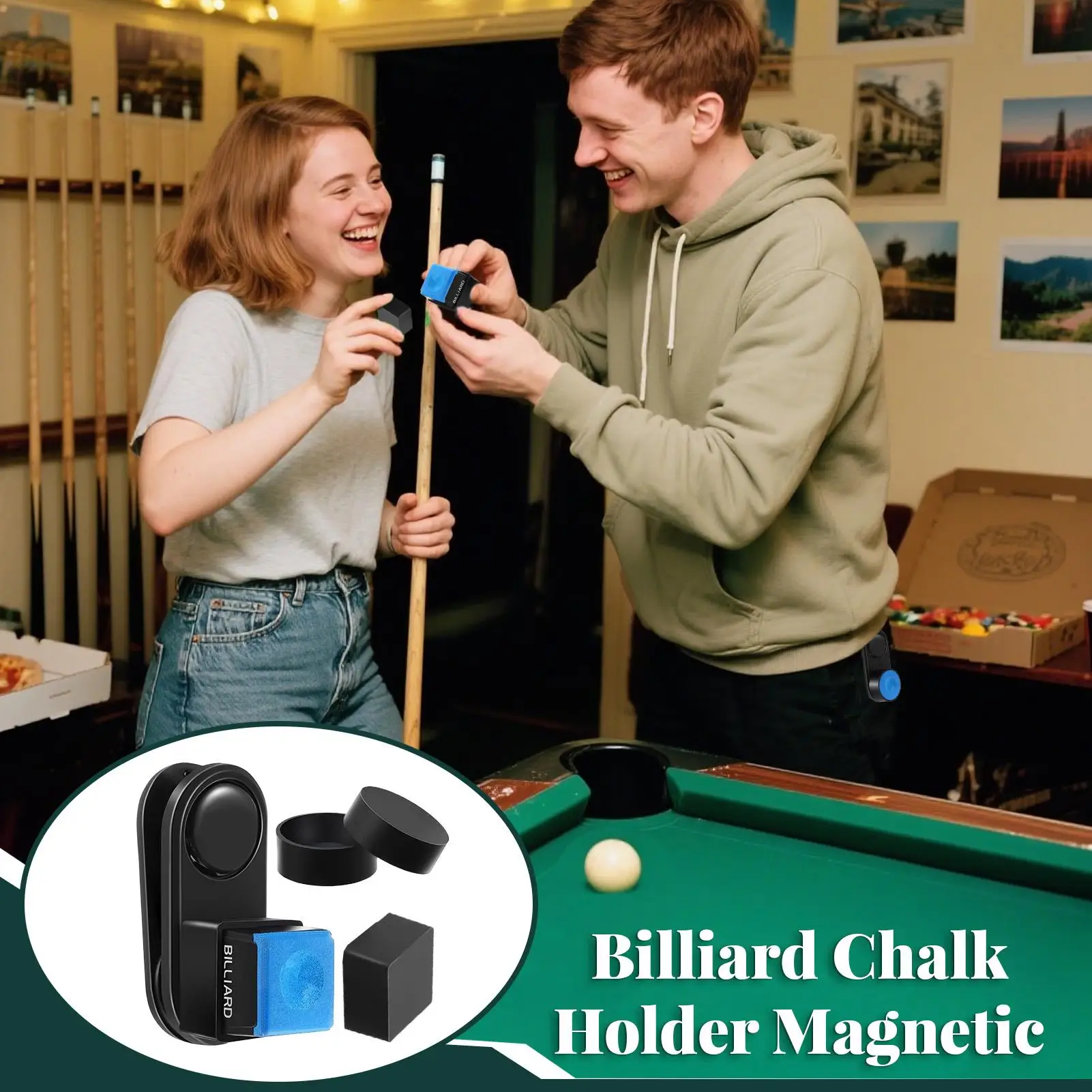 Porta gesso magnetico da biliardo per stecche da biliardo, gessi con presa forte per bar di casa e sala giochi, accessorio da biliardo regalo per giocatori