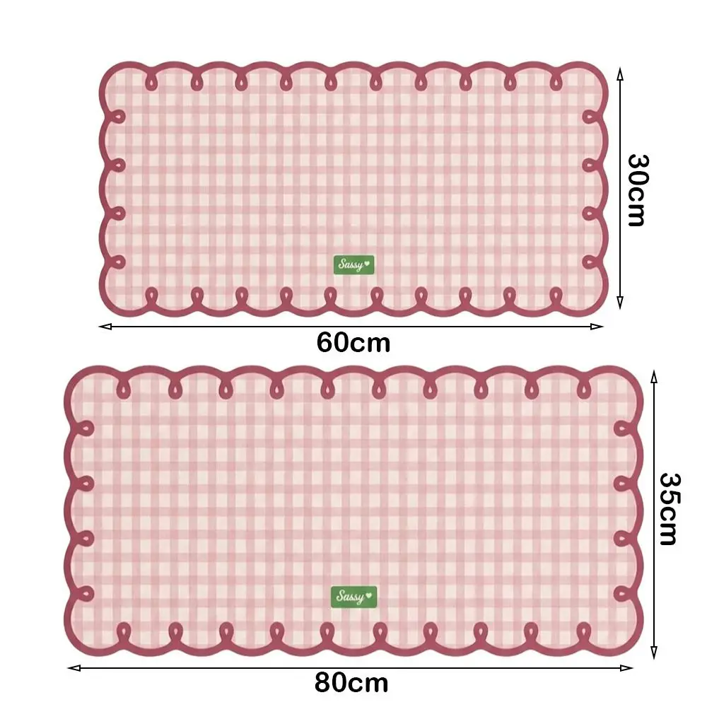 Pink Blue Desk Mat Plaid Pattern Scalloped Desk Mat PU Waterproof Mouse Keyboard Pads Sweet Computer Desk Pad For Office Home