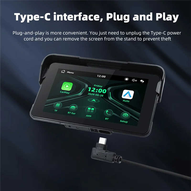 Moto Android Auto Navigation Display Screen 5 Inch Portable Digital Motorcycle Dashboard Wireless Carplay