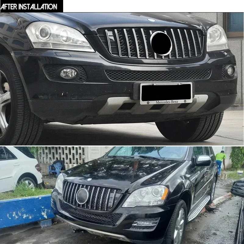 For Mercedes M-Class W164 ML350 ML420 ML550 2006-2011 Front Bumper Grille, 2-Pcs Diamond & GT Style Mesh Replacement Set