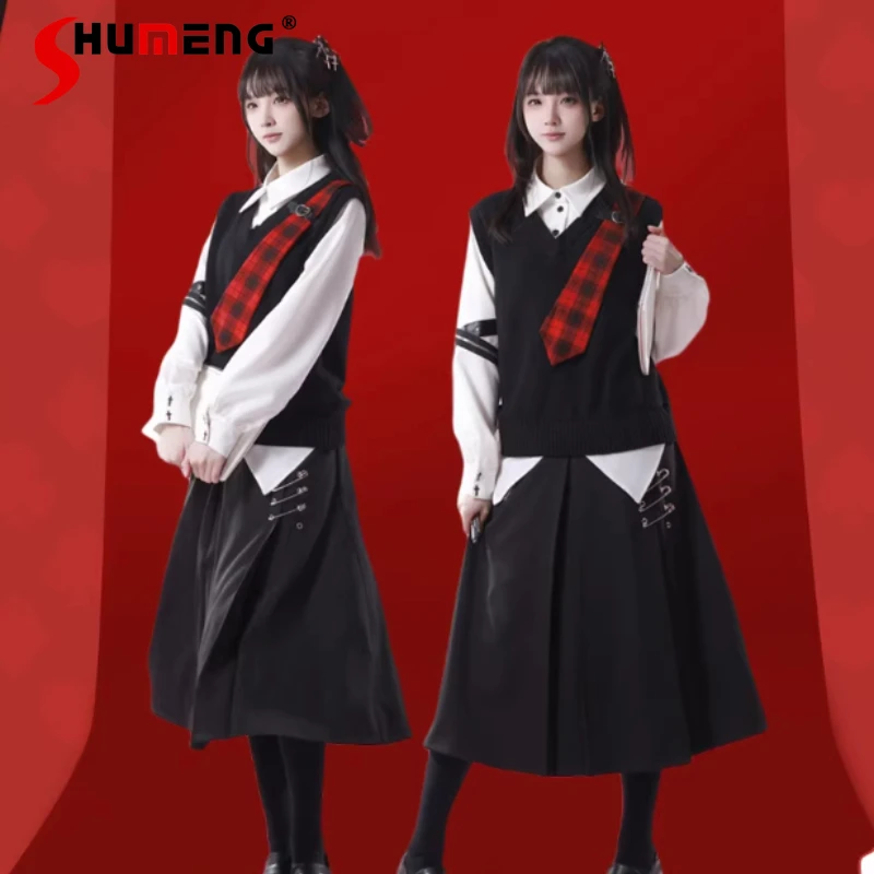 

Sweater Patchwork Fake Two-Piece Shirt + Tie Design Patchwork Top Blouse Y2k Clothes Japanese Preppy Style Long-sleeves Blusas