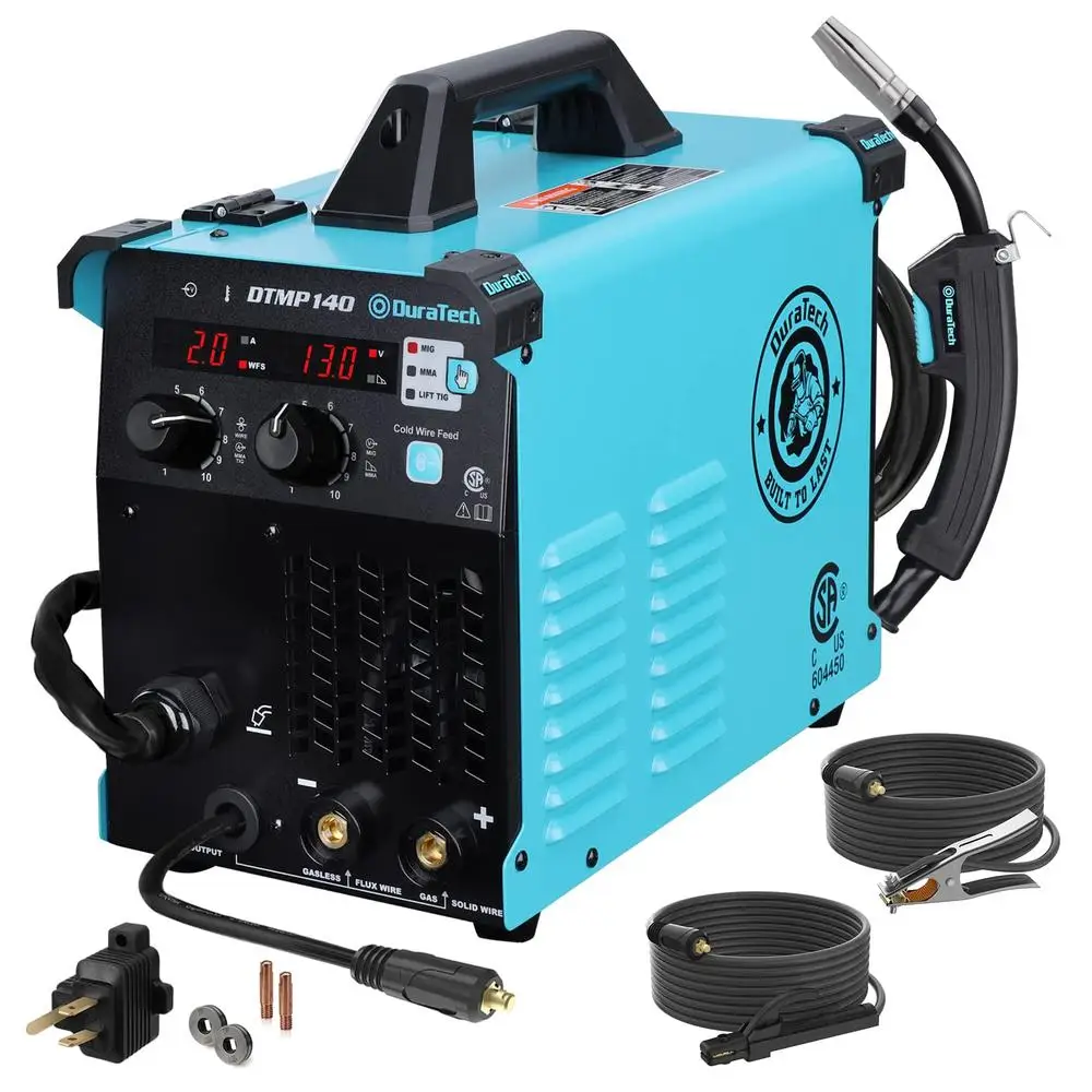 140Amp Portable 4-in-1 Welding Machine Dual Digital Panel Control Gasless Flux Core Wire 120V Welder 2-10 lbs Coils